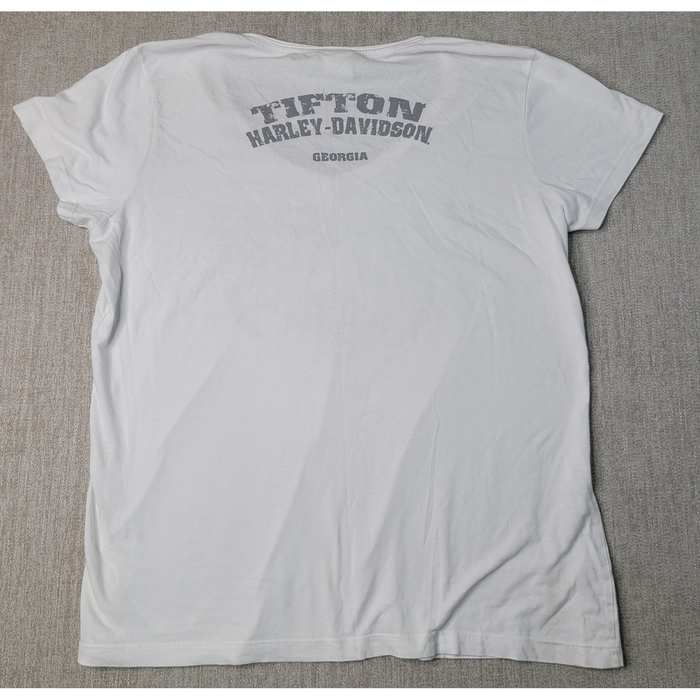 Harley-Davidson Graphic Shirt Women XL White V-Neck Short Sleeve‎ Tifton Georgia - Picture 4 of 9